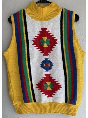vintage genoa brenda lim Aztec Tribal cardigan vest Women’s Sz M
